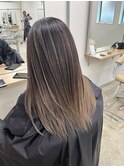 ミディアムヘアグレージュカラーハイライトカラー白髪ぼかし