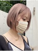 ダブルカラーピンクベージュベージュカラーケアブリーチミニボブ
