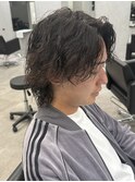 メンズセンターパートウルフパーマサーフカールスパイラルパーマ