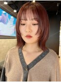 チェリーブラウン／小顔ヘア／フェイスレイヤー