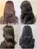暗髪グレージュ×シースルーバングミディアムレイヤー