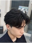 韓国へアカルマパーマワックスなしセンターパート黒髪ウルフ