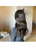 黒髪/グレーベージュ/レイヤーロング/前髪パーマ