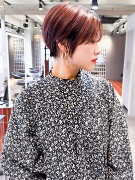 ロンド エメ 柏(Lond aimer) アプリコットオレンジ顔周りハイライトカラーショートくびれヘア