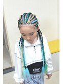 キッズ学生ダンス★全頭コーンロウ毛先ロングブレイズ★横浜駅