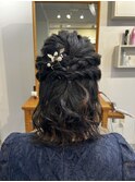 ヘアセット×ハーフアップ×黒髪×ミディアム【広島】【横川】