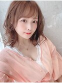 マロンベージュAラインボブかきあげ（ベース丸形逆三角卵型四角