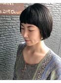 黒髪ボブ/ぱっつん前髪/アッシュブラック