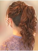 アレンジヘアセット　ポニーテール　パーティーヘア　結婚式ヘア