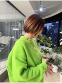 オレンジカラー×ショートボブ