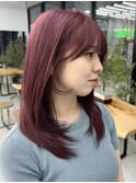 美髪カールシアーカラーピンクブラウンエアリーロングセミディ