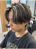ハイライトセンターパートメッシュダブルカラーツーブロック
