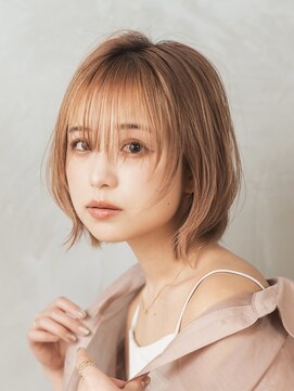 ソードリーフ ヘアーアンドスパ 鶴見店(swordlief hair&spa) レイヤーボブ×ピンクベージュ