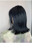 ブルーブラック＋外はねボブ＋ネイビーカラー