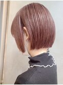 切りっぱなしボブピンクベージュミディアムボブダブルカラー
