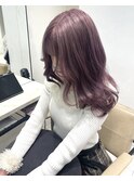20代30代ダブルカラーシアーピンクミディアムウルフ外ハネ