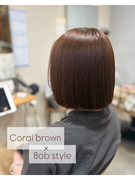 ティーズピーク(ty s peak) 【cut+color+treatment】切りっぱなしボブ × コーラルブラウン