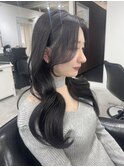 顔まわりレイヤー 艶カラー 暗髪 韓国風 髪質改善 福岡美容室