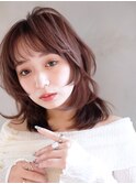 おくれ毛顔周りレイヤーミディアム韓国ヘア_F20561