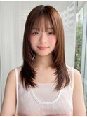 小顔 前髪 レイヤーカット 暗めカラー デザインカラー"