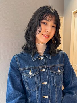 バランス ヘアーアンドアイラッシュ 野田店(balance.) ダークネイビー×顔周りレイヤー