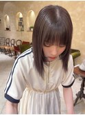 姫カットボブ ぱっつんボブ ブリーチなしラベンダーグレージュ