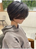 美髪シアーカラーピンクブラウンショートカット切りっぱなしボブ