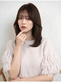 ふんわり内巻きミディアム/艶髪ショコラブラウン/前髪あり