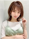 美髪ミディアムストレート/寒色系カラー/極細ハイライト