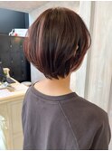福山人気20代30代ピンクブラウン艶髪丸みショートボブ骨格補正
