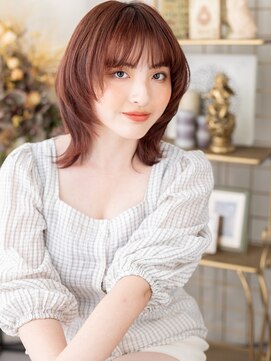 カバーヘア ブリス 大宮西口(COVER HAIR bliss) 暖色系カラーひし形ミディハッシュカットc7大宮20代30代40代