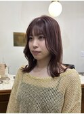 くびれヘア/ふんわりミディアム/ピンクカラー/ピンクブラウン