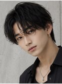 毛流れハンサムショートセンターパートメンズ黒髪爽やか