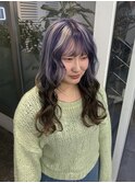 ハイトーンホワイトブロンドパープルブラウンデザイン裾カラー
