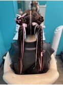 ツインお団子 三つ編みアレンジ