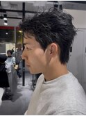スパイキーショートダウンパーマ黒髪韓国マッシュツーブロック