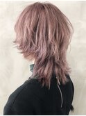 ピンクブラウンウルフカットレイヤーカットマッシュウルフボブ