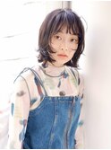 くせ毛風/黒髪/ミディアムレイヤーカット/ハッシュボブ/元町