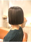 ハイライトグレージュ切りっぱなしボブ/縮毛矯正/亀戸
