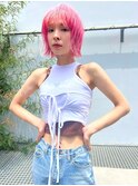 ACE 横浜　ショッキングピンク×切りっぱなしボブ