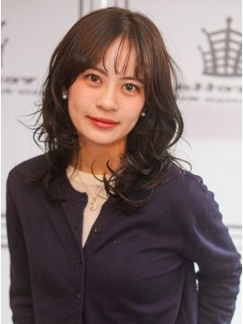 ベレッタ 楠葉店(veretta.) 束感前髪/くびれミディアム/地毛風カラー/グレージュ/巻き髪