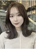 小顔外ハネミディアムアッシュ20代30代40代くびれミディ韓国ヘア