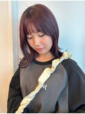 カシスピンク　ブリーチなしカラー　外ハネボブ　くびれヘア