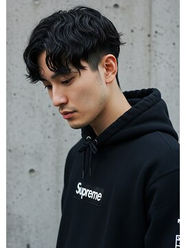 キャンバス バイ ネオリーブ 横浜西口(Canvas by neo.) センターパートスパイラルパーマ黒髪刈り上げ