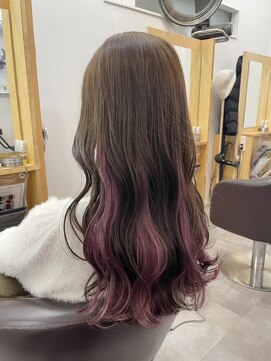 ラフ 原宿(L.a.a.g.f harajuku) ロングウェーブ インナーカラー ピンクカラー@原宿