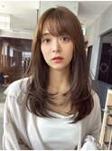 ロングレイヤー/顔まわりカット/ミルクティーアッシュ