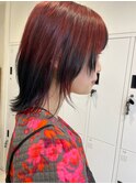 レッド/エンドカラー/裾カラー/レイヤー/ウルフカット