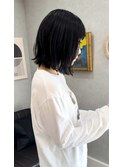 島田/アッシュブラック 黒染め無し 就活 ニュアンスボブ 透明感