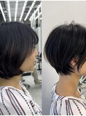 美髪シアーカラーピンクブラウンショートカット切りっぱなしボブ