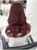 チェリーレッド　ブリーチなしカラー　ダブルカラー　韓国風ヘア